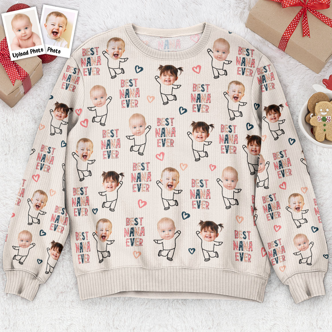 Best-Nana-Ever-Custom-Grandkids-Personalized-Photo-Ugly-Sweater_1.jpg Best Nana Ever Custom Grandkids - Personalized Photo Ugly Sweater - Image 1