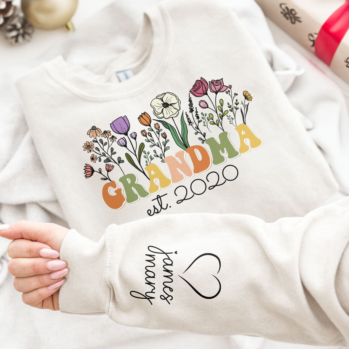 Grandma-Est-Flower-Version-Personalized-Sweatshirt_1.jpg Grandma Est Flower Version - Personalized Sweatshirt - Image 1