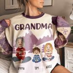 Grandma With Kids Folk Art - Personalized AOP Sweatshirt - Image 3