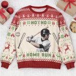 Baseball Ho Ho Home Run - Personalized Photo Ugly Sweater - Image 2