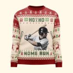 Baseball Ho Ho Home Run - Personalized Photo Ugly Sweater - Image 5