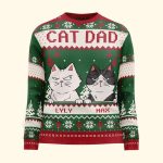 Best Cat Dad Ever - Personalized Ugly Sweater - Image 2