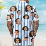 Custom Funny Face Retro Striped Pattern Trendy Summer For Family Matching - Personalized Photo Hawaiian Shirt - Image 6