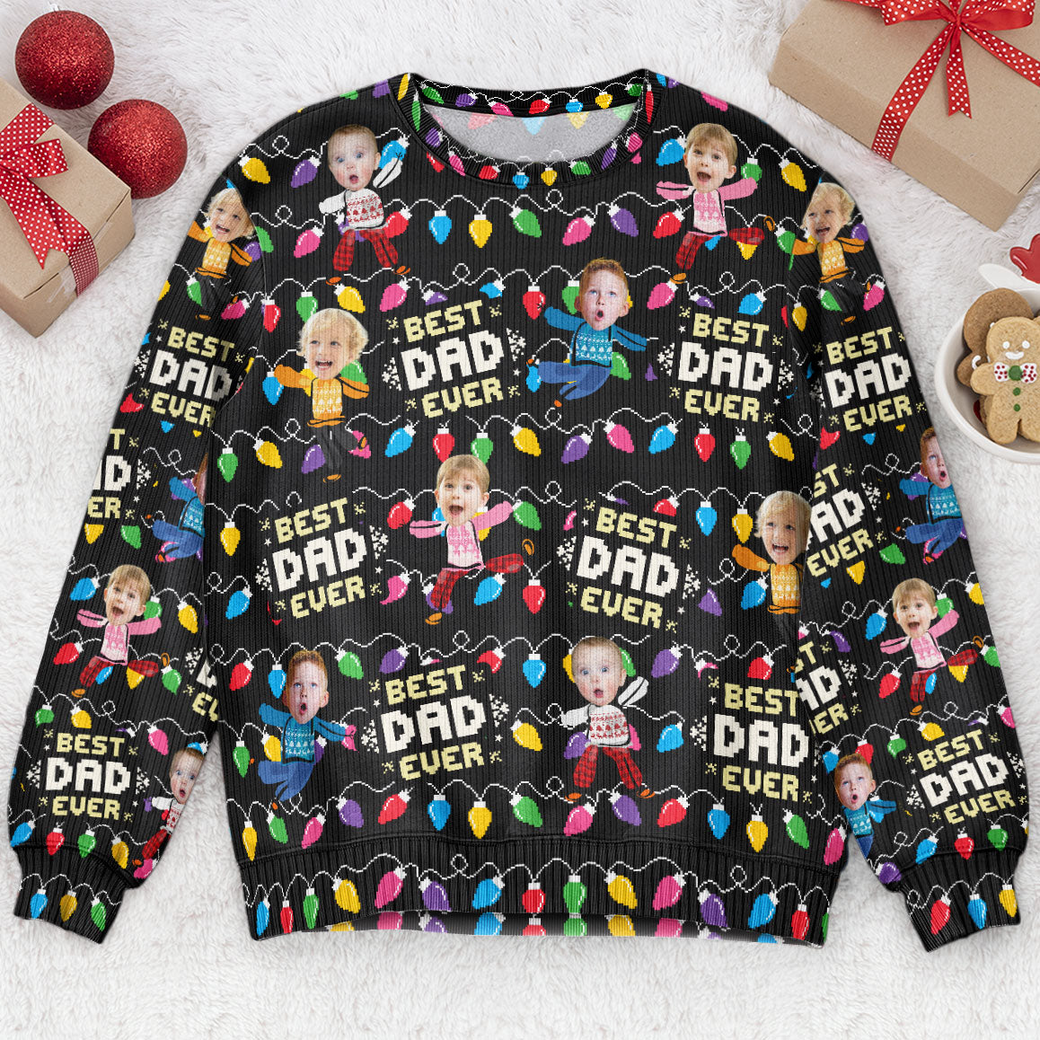 Custom-Kid-Face-Christmas-Time-Personalized-Photo-Ugly-Sweater_1.jpg Custom Kid Face - Christmas Time - Personalized Photo Ugly Sweater - Image 1