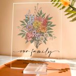 Family Boho Birth Flower Bouquet Flowers Gift For Mom, Grandma, Family - Personalized Acrylic Plaque - Image 3