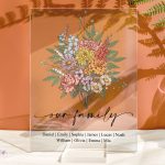 Family Boho Birth Flower Bouquet Flowers Gift For Mom, Grandma, Family - Personalized Acrylic Plaque - Image 4
