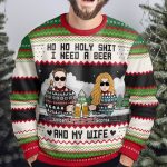 Ho Ho Holy Sh I Need A Beer, Bourbon, Wine & My Wife - Personalized Ugly Sweater - Image 3