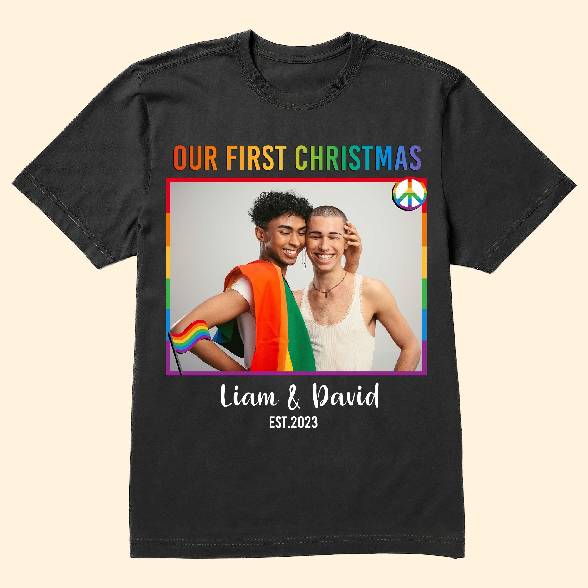 LGBT-Couple-Our-First-Christmas-Personalized-Photo-Matching-Couple-Shirt_1.jpg LGBT Couple Our First Christmas - Personalized Photo Matching Couple Shirt - Image 1