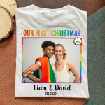 LGBT Couple Our First Christmas - Personalized Photo Matching Couple Shirt - Image 7