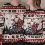 Oh What Fun It Is To Ride Santa Driving Motorcycles - Personalized Photo Ugly Sweater - Image 4
