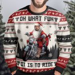 Oh What Fun It Is To Ride Santa Driving Motorcycles - Personalized Photo Ugly Sweater - Image 5