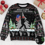 Squatching Through The Snow American Bigfoot - Personalized Ugly Sweater - Image 2