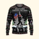 Squatching Through The Snow American Bigfoot - Personalized Ugly Sweater - Image 4